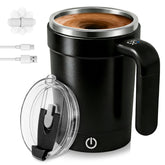 Black automatic stirring coffee mug with temperature display on handle