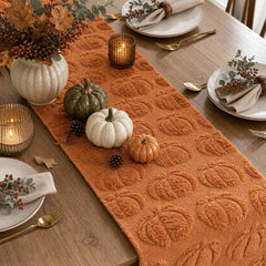 Polyester soft plush fall table runner with pumpkin accents for autumn decor