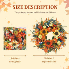 Autumn wreath with maple leaves eucalyptus for front porch