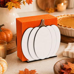 Fall themed napkin holder on dining table