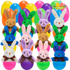 AUUGUU 12-Pack Prefilled Easter Eggs with plush rabbit toy
