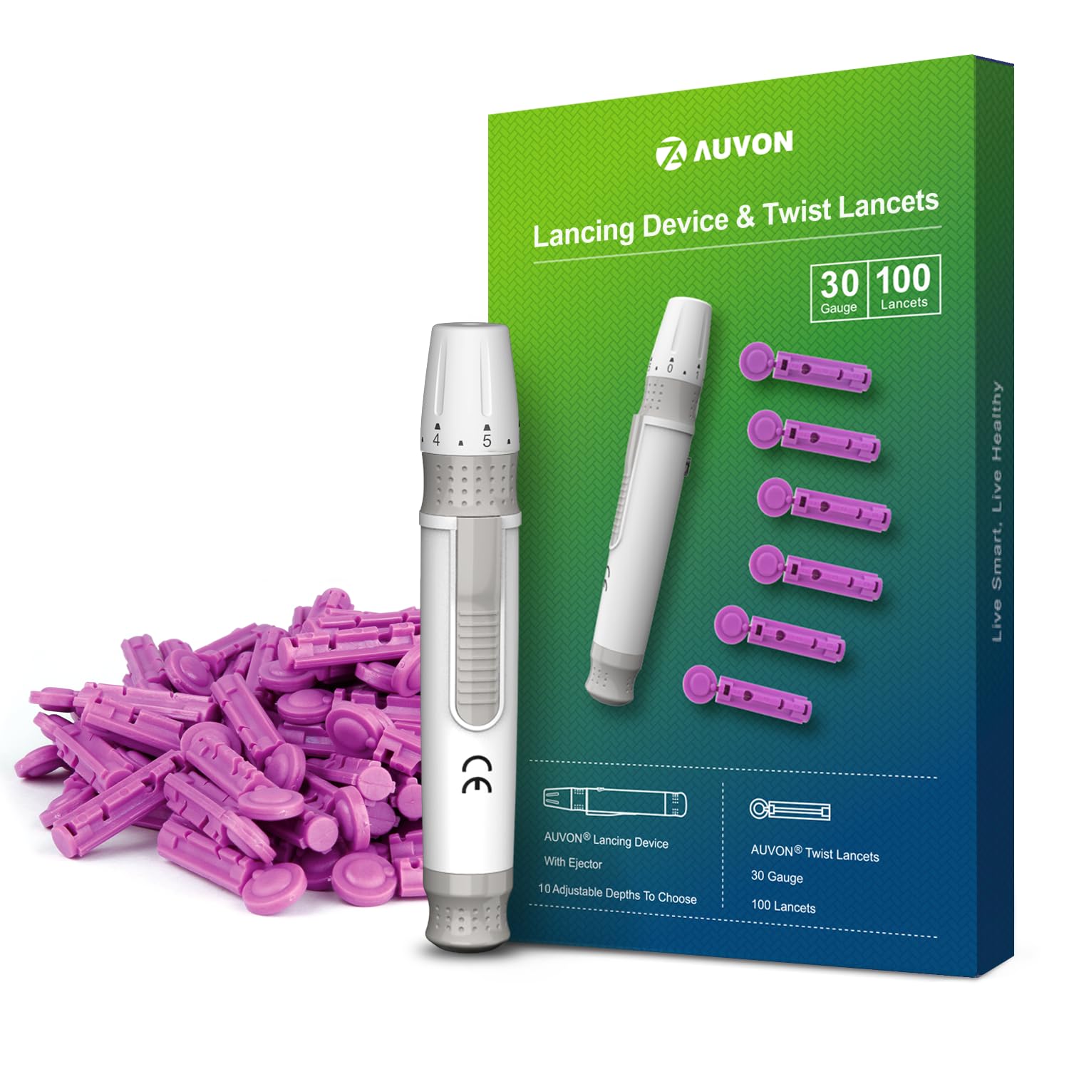 Front view of AUVON lancing device for diabetes testing