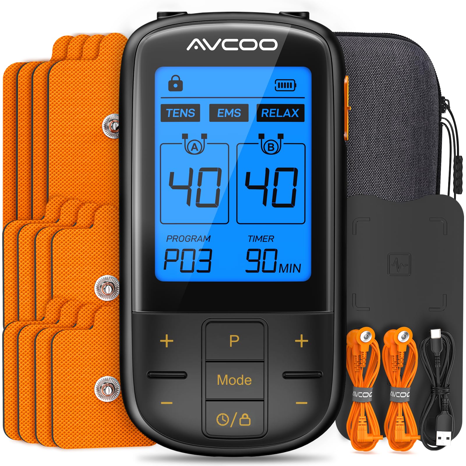AVCOO 3-in-1 TENS Unit dual-channel device with 32 modes