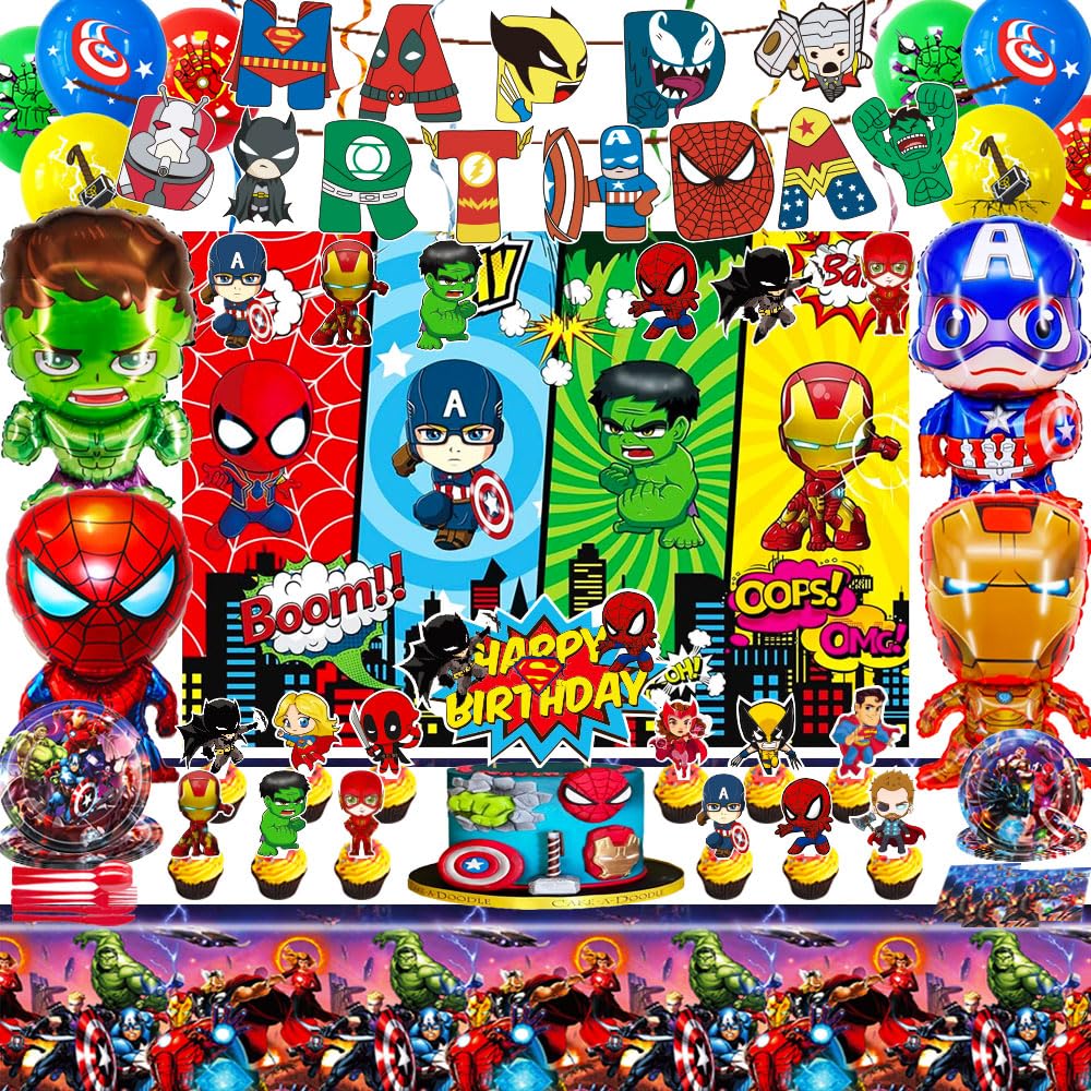 avenger theme backdrop and happy birthday banner included