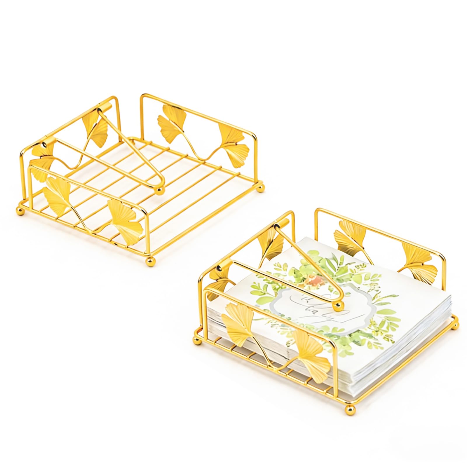 Avolander 2 pack napkin holder for table with gold ginkgo leaf
