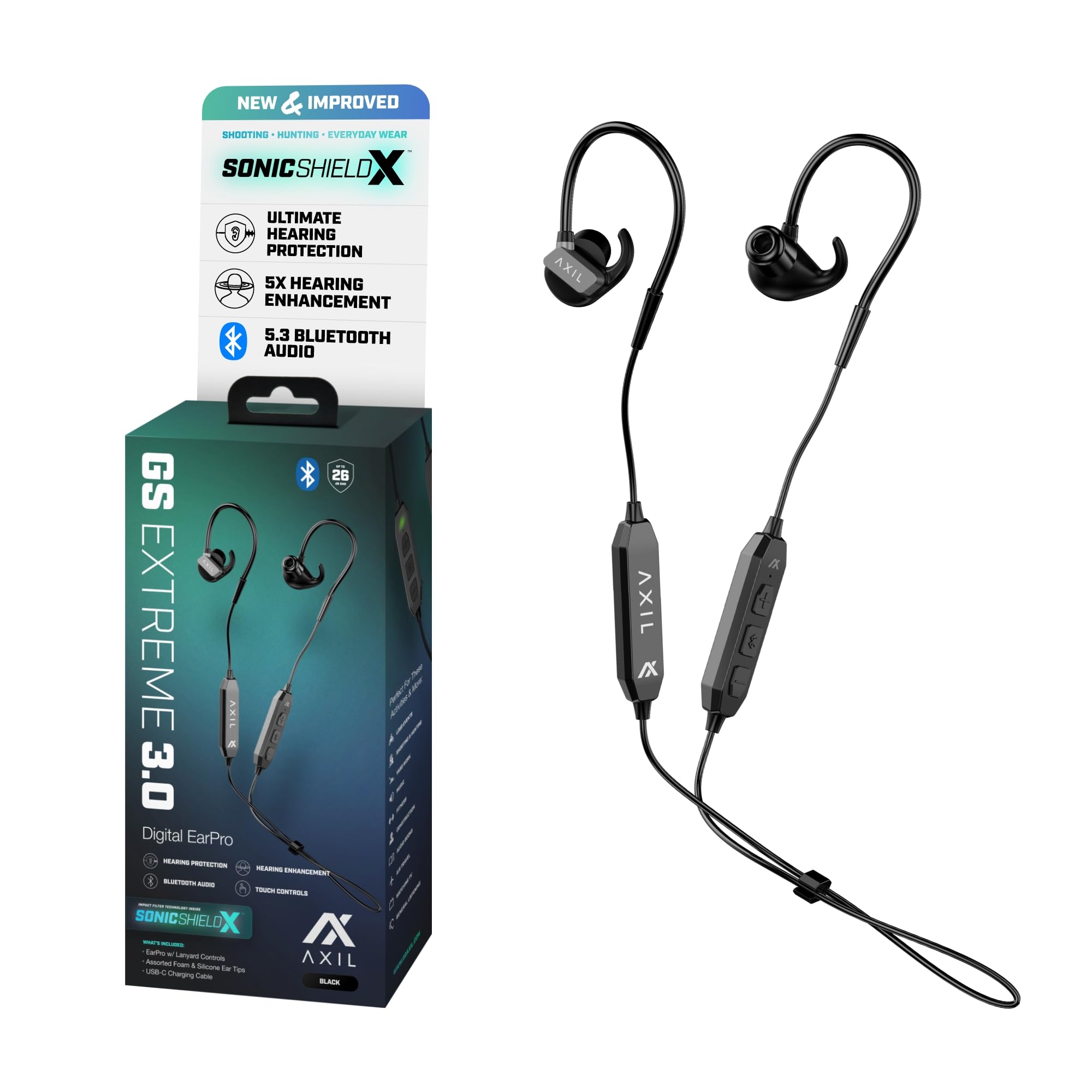 AXIL GS Extreme 3.0 shooting ear protection earbuds in black