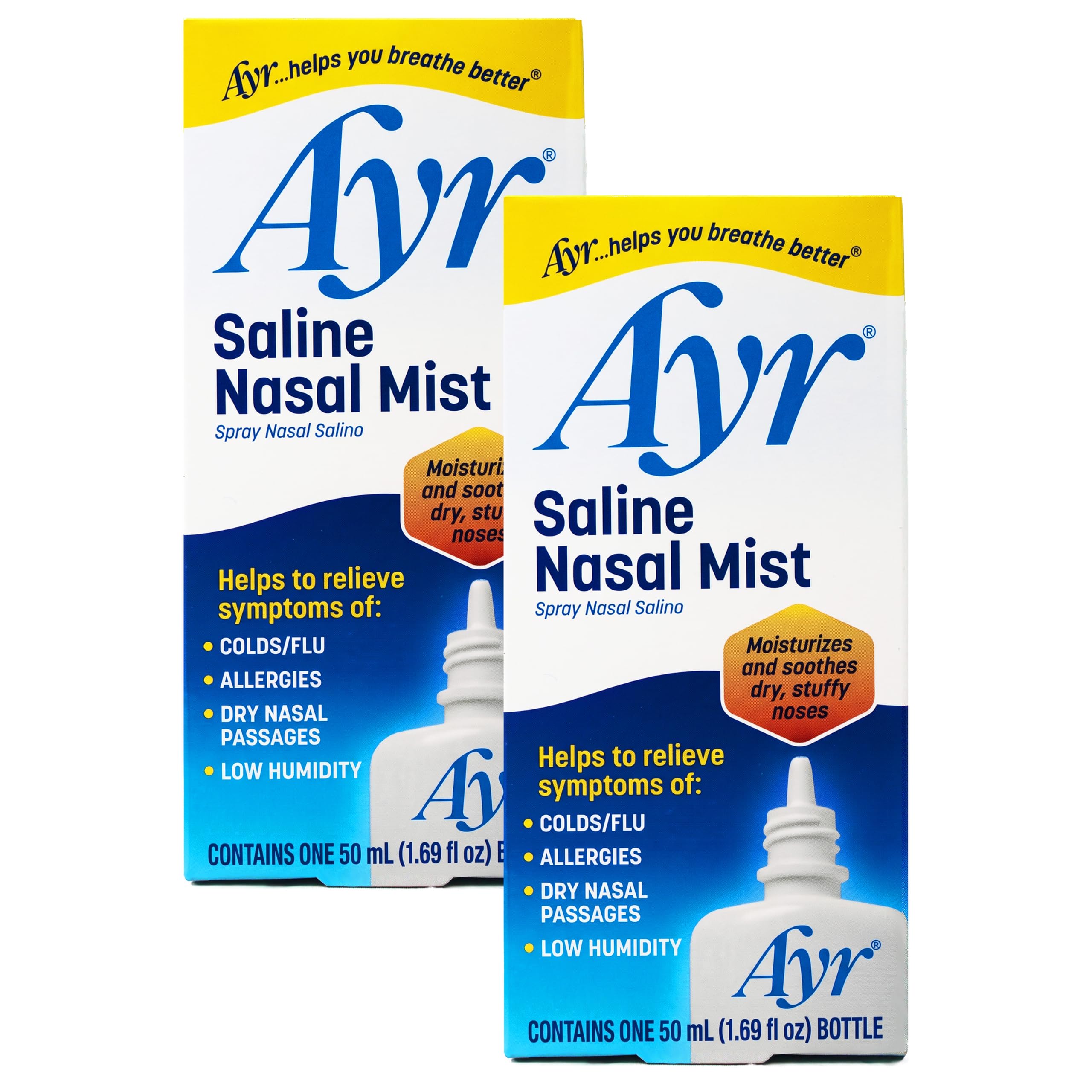 Ayr Saline Nasal Mist Spray 50 mL bottle 2 pack