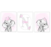 Baby Girl Nursery Art Pink Elephants 5x7 unframed print
