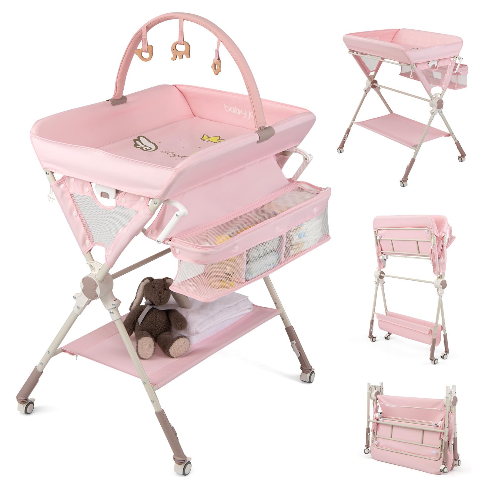 BABY JOY portable baby changing table pink with wheels