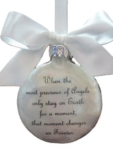 Baby Memorial Ornament with footprints charm and white satin bow