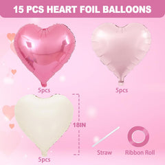 Baby pink heart shaped foil balloons set