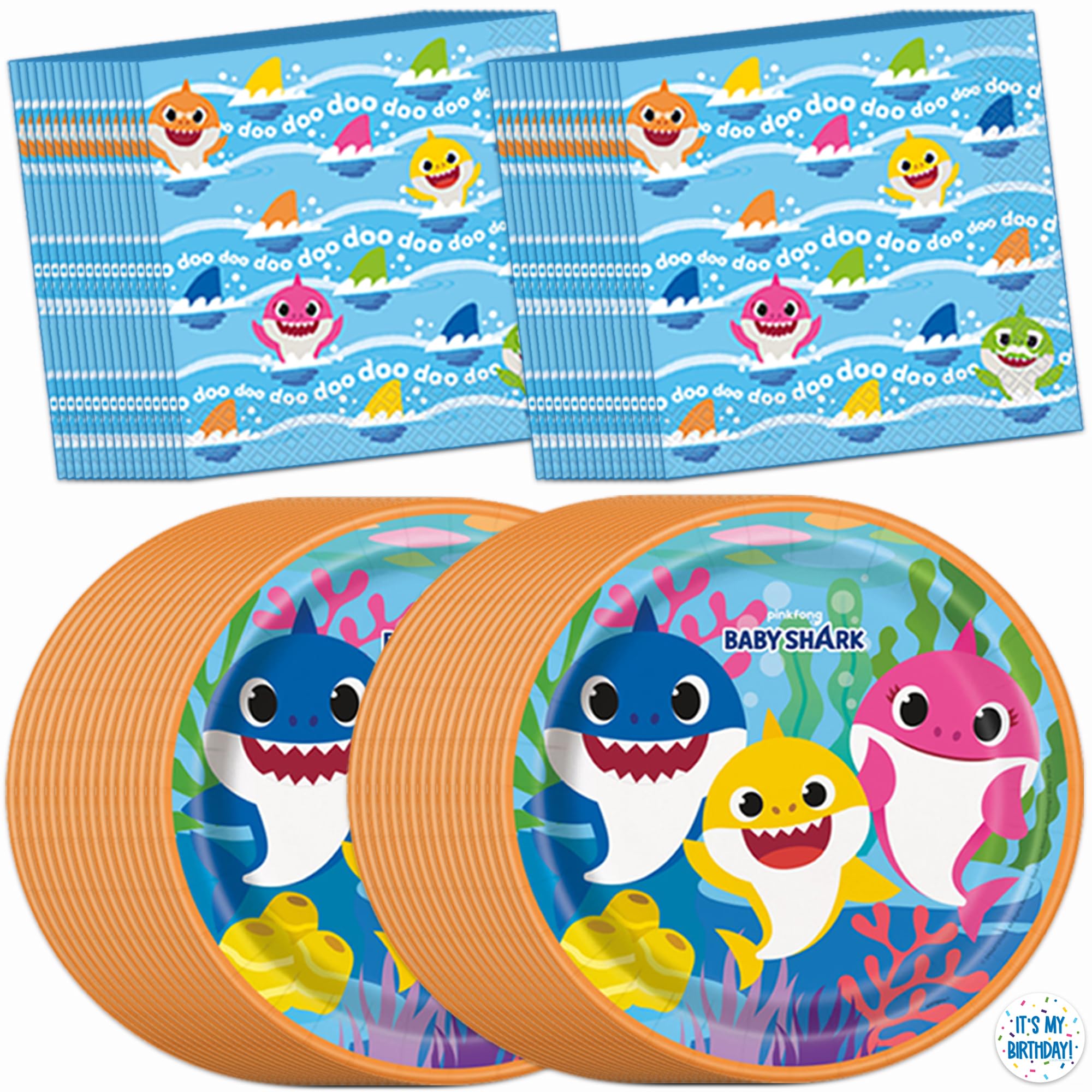 Baby Shark birthday decorations kit with plates napkins and sticker