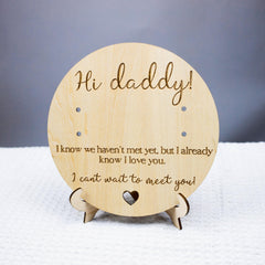 Baby surprise reveal wooden sign for husband pregnancy announcement