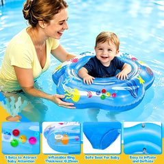 blue ocean themed baby pool float with sea creature patterns