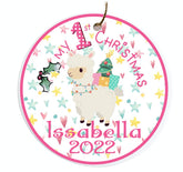 Baby's First Christmas Ornament flat ceramic with name and year