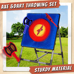 Backyard and indoor play setup for axe throwing game