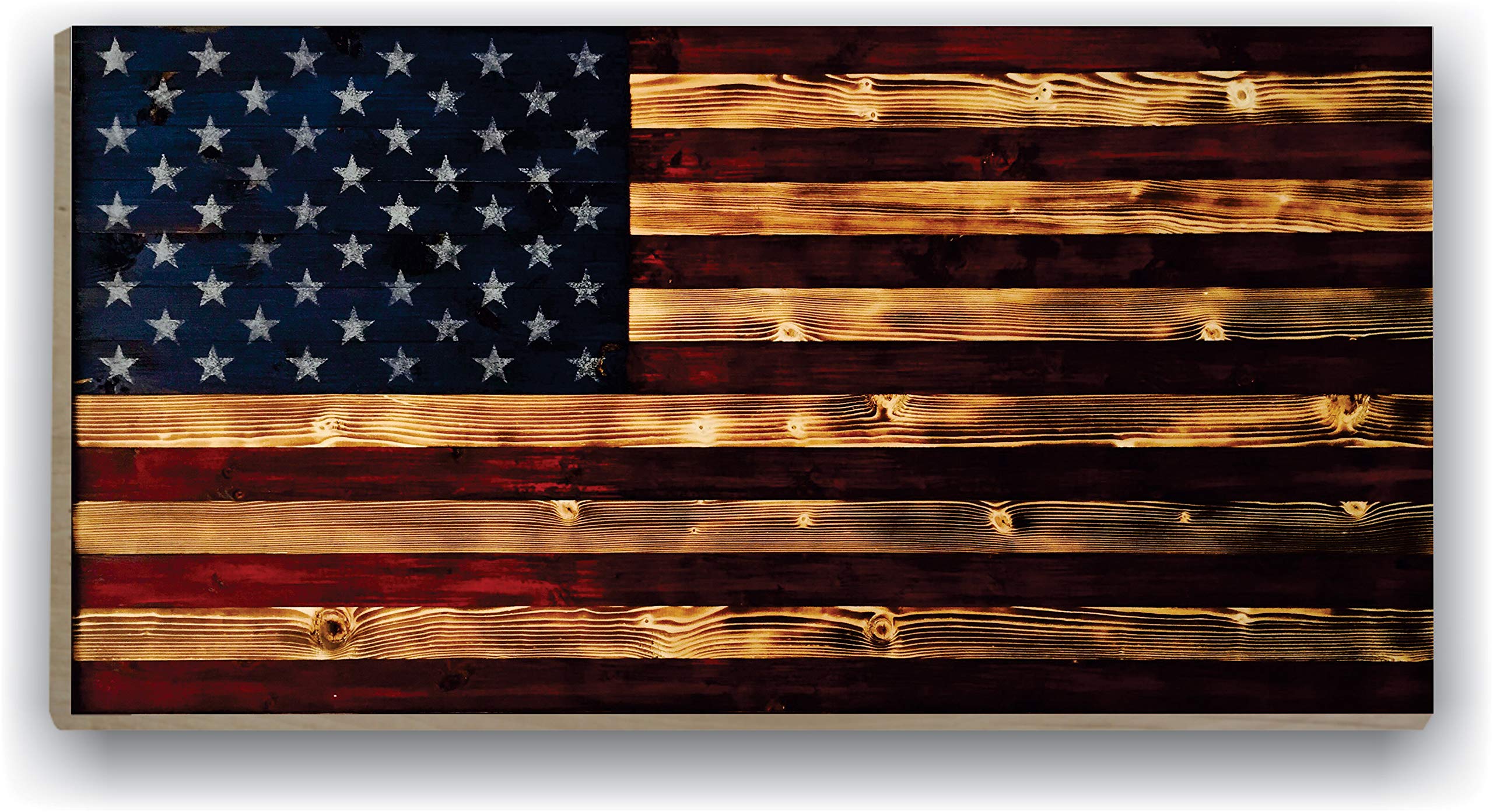BackYardGamesUSA rustic American flag wall art 24x48 mounted indoors