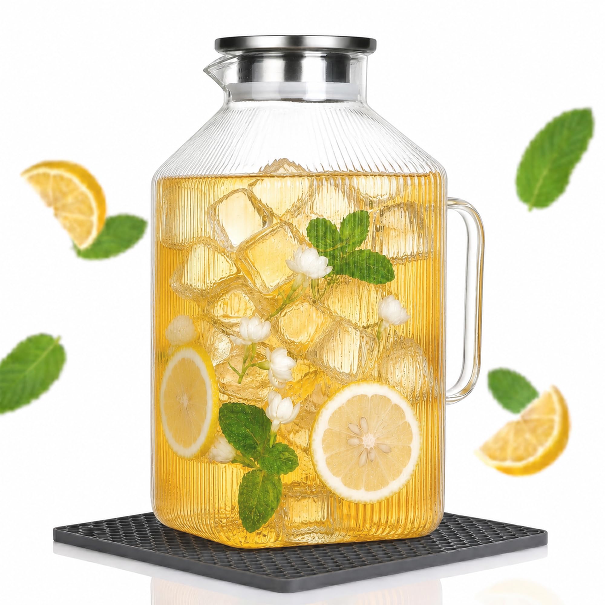 Front view of Bacohay 1 Gallon Glass Pitcher with Lid