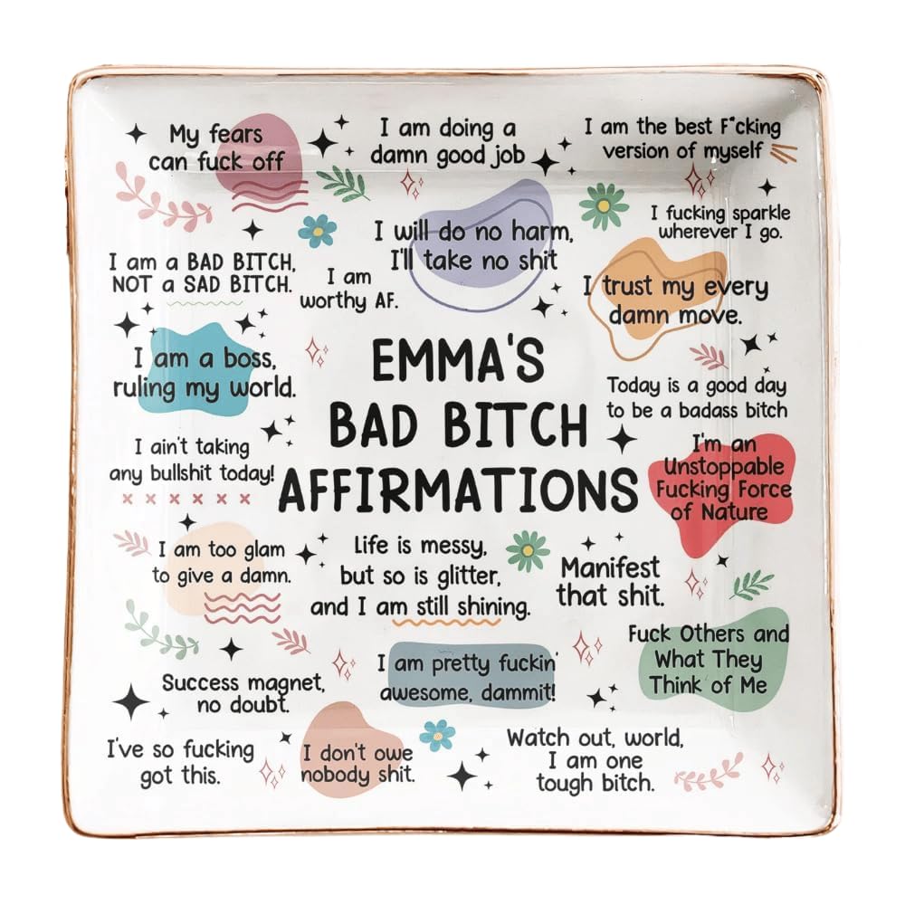 Bad Bitch Affirmation Personalized Bestie jewelry dish on dresser
