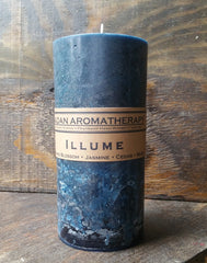 Dark blue round pillar candle by Badan Aromatherapy handmade in the USA