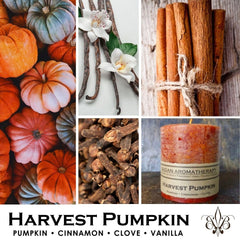 Pillar candle trio Badan pumpkin spice cinnamon clove colors