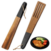 Baderke 12 inch spatula slotted acacia wood with black handle