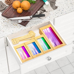 Gallon Quart Sandwich Snack bag slots in bamboo organizer