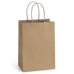 BagDream gift bags with handles in small brown kraft paper 5.25x3x8 inch
