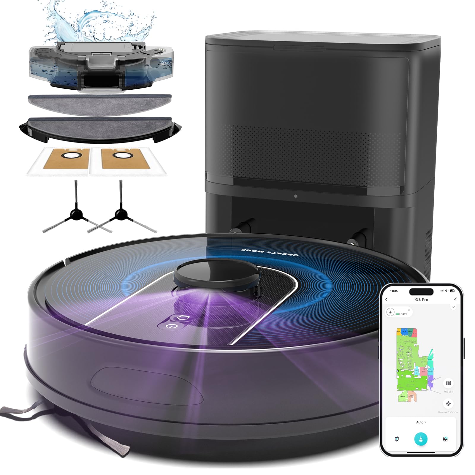 Bagotte robot vacuum and mop combo with 6000Pa suction