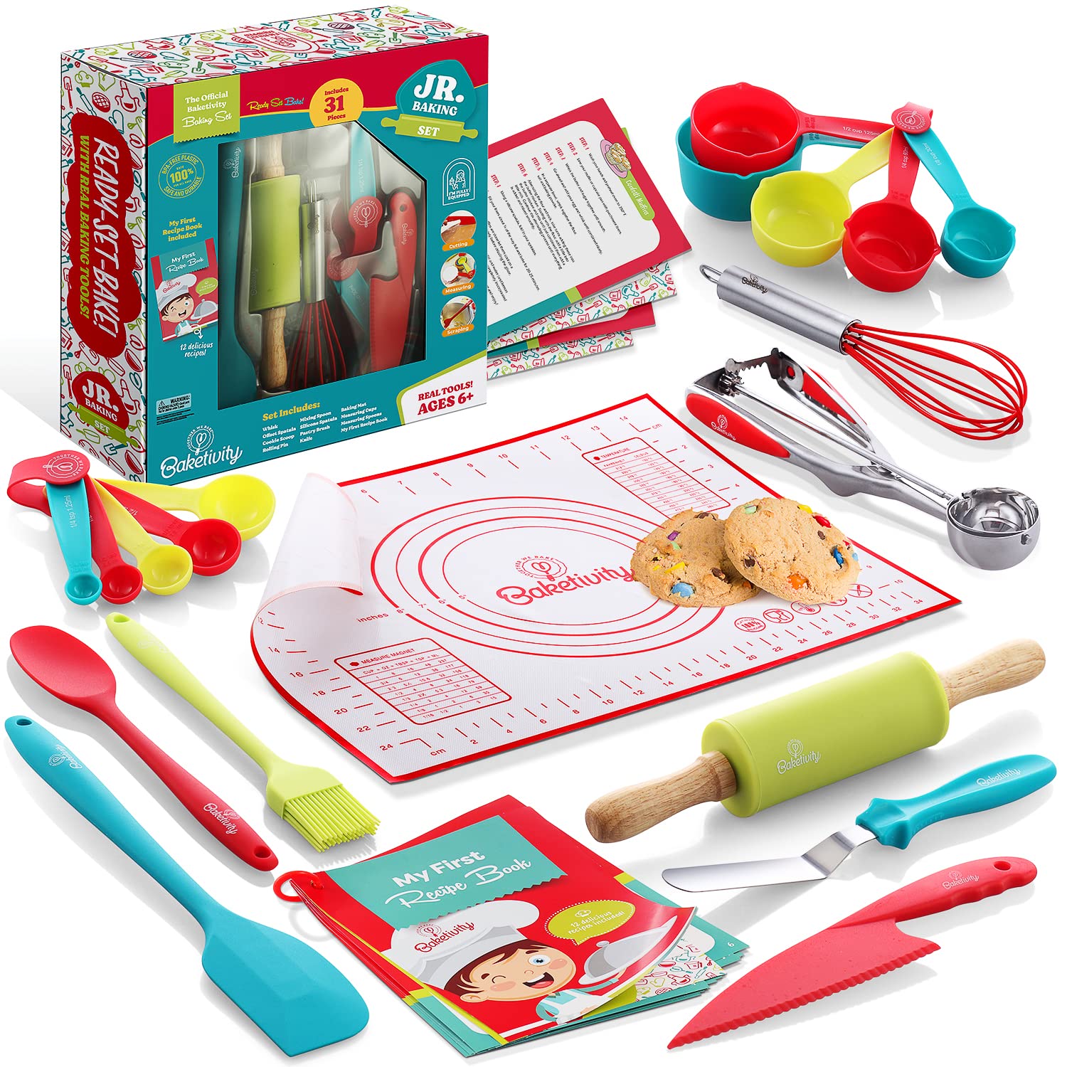 Baketivity 31-piece kids baking tools set assorted utensils