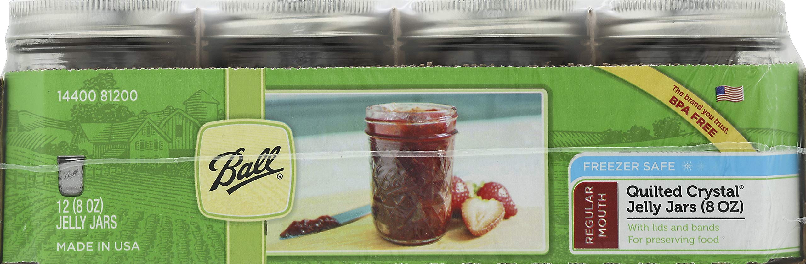 Ball Jar Quilted Crystal Jelly 8 oz case of 12 glass jars with lids