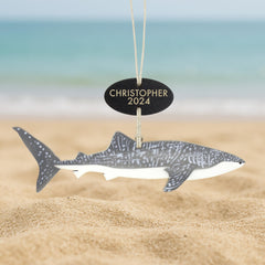 Hand painted whale shark ornament with custom name and year