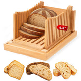 Bamboo bread slicer for homemade bread product image showing bamboo base