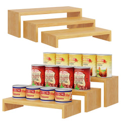 Bamboo Can Organizer for Pantry two sets in natural finish