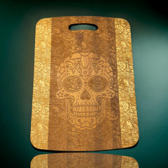 bamboo sugar skull cutting board back view