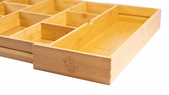 Bamboo drawer organizer for utensils and silverware