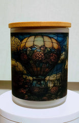 Tea light holder with bamboo lid shown in design jar
