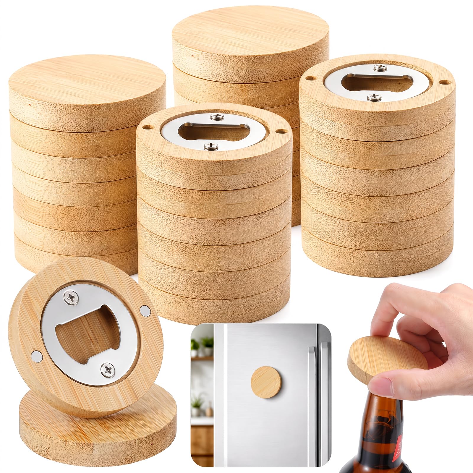 24 pack bamboo magnetic bottle opener set