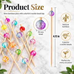 bamboo cocktail picks 4.72 inch assorted colors with bead toppers