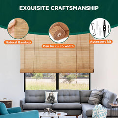 Bamboo roller shades for indoor windows in a bright room