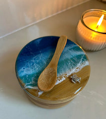 Ocean Resin Art bamboo salt box with turtle charm lid art