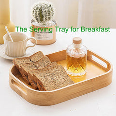 Bamboo tray with dual side handles for safe transport