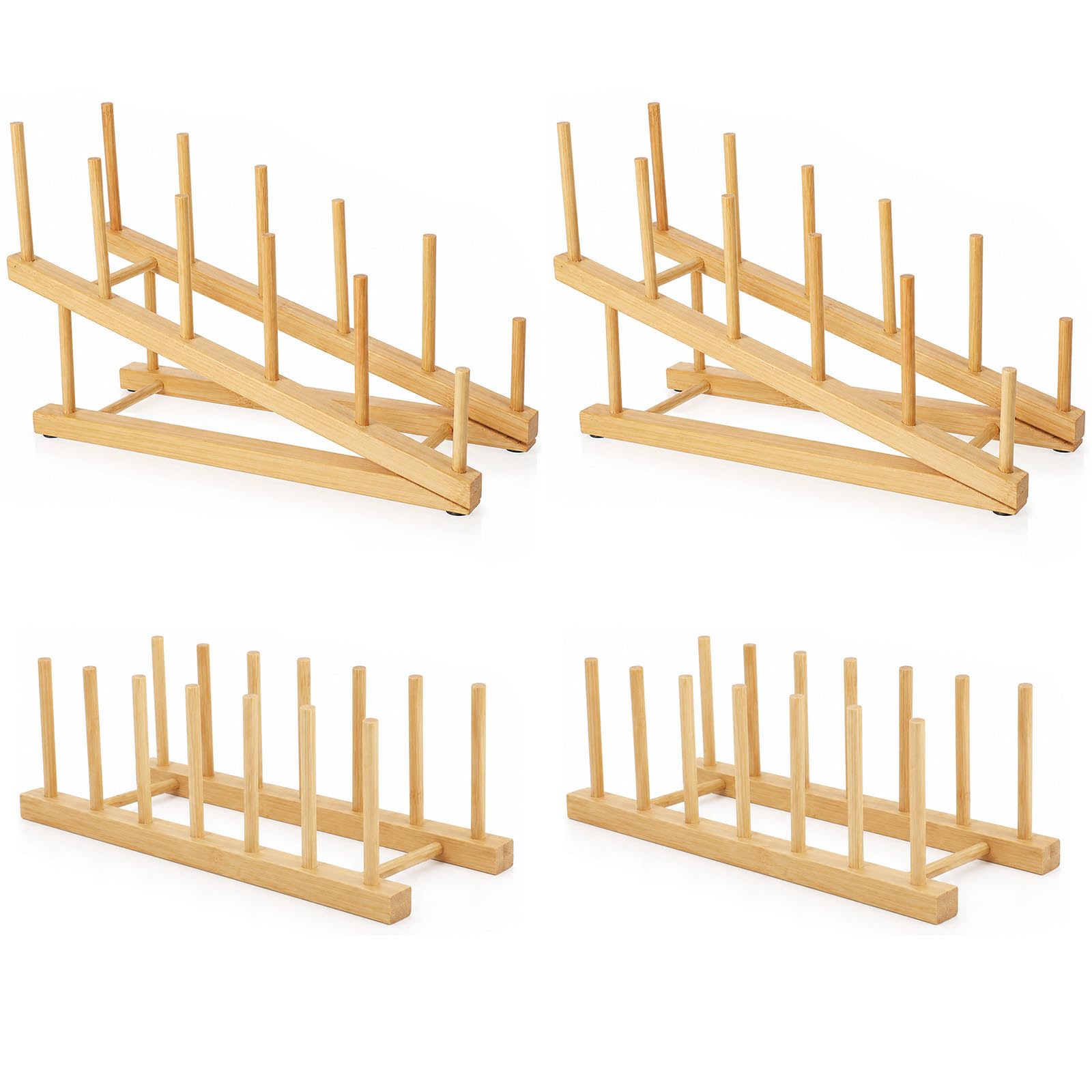 Bamboo Wooden Plate Rack in natural wood color for kitchen storage