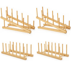 Bamboo Wooden Plate Rack in natural wood color for kitchen storage