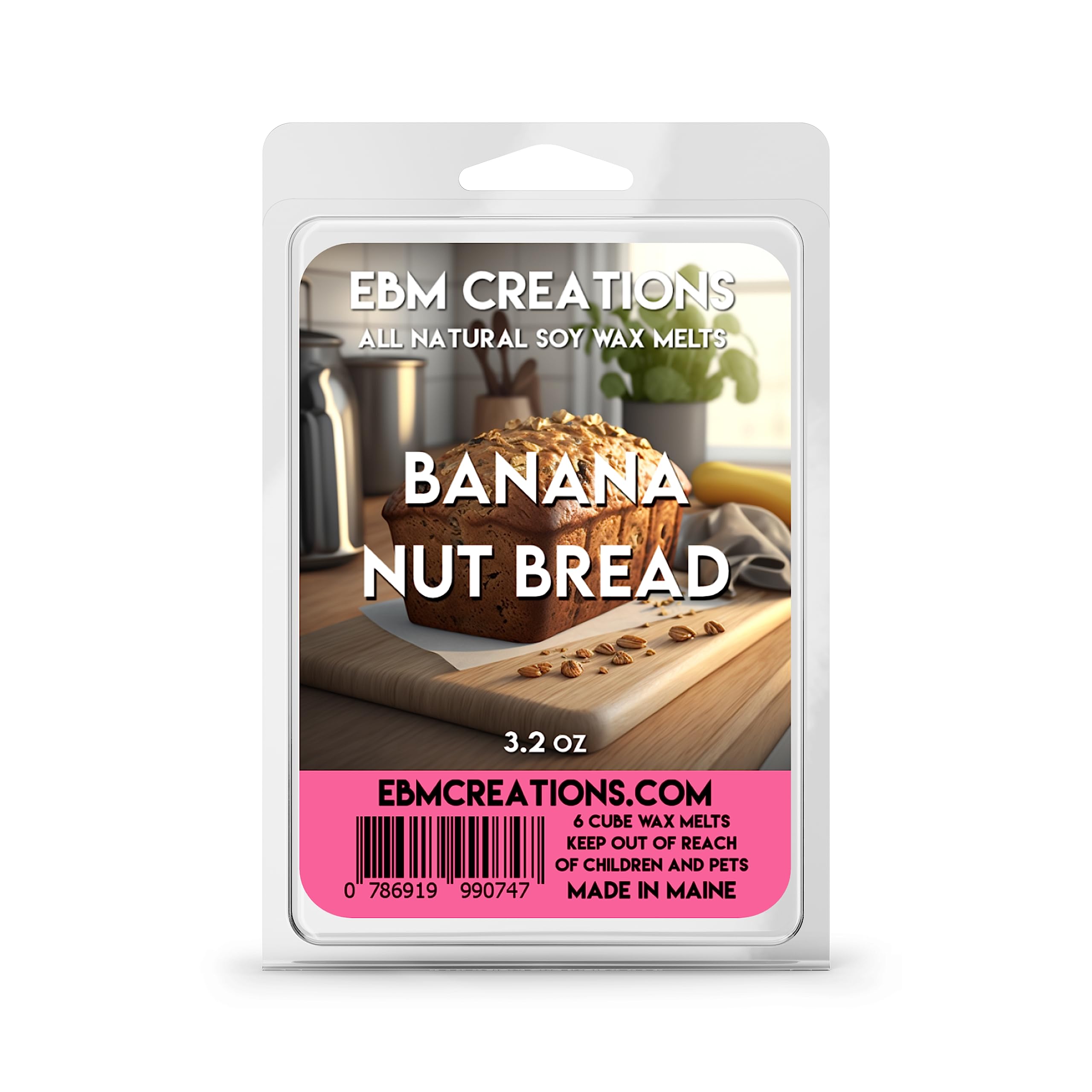 Banana Nut Bread soy wax melts 3.2oz six-cube clamshell