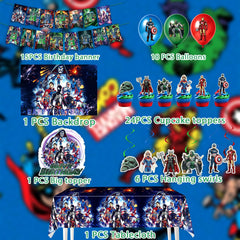 Banner and background included in kit for party