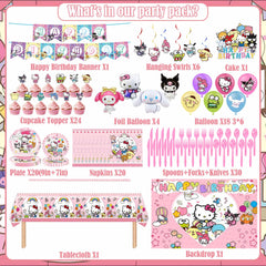 Kawaii Party Decorations banner tablecloth paper tableware balloons backdrop image