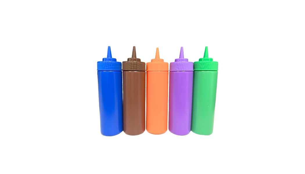 bark and lindy Rainbow Colors 12 oz BPA Free Condiment Squeeze Bottle with twist on cap for sauces