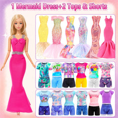 Pink coat with blue skirt in BARWA doll clothes set