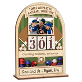 Baseball Memory Counter Sign on wood base with baseball field layout